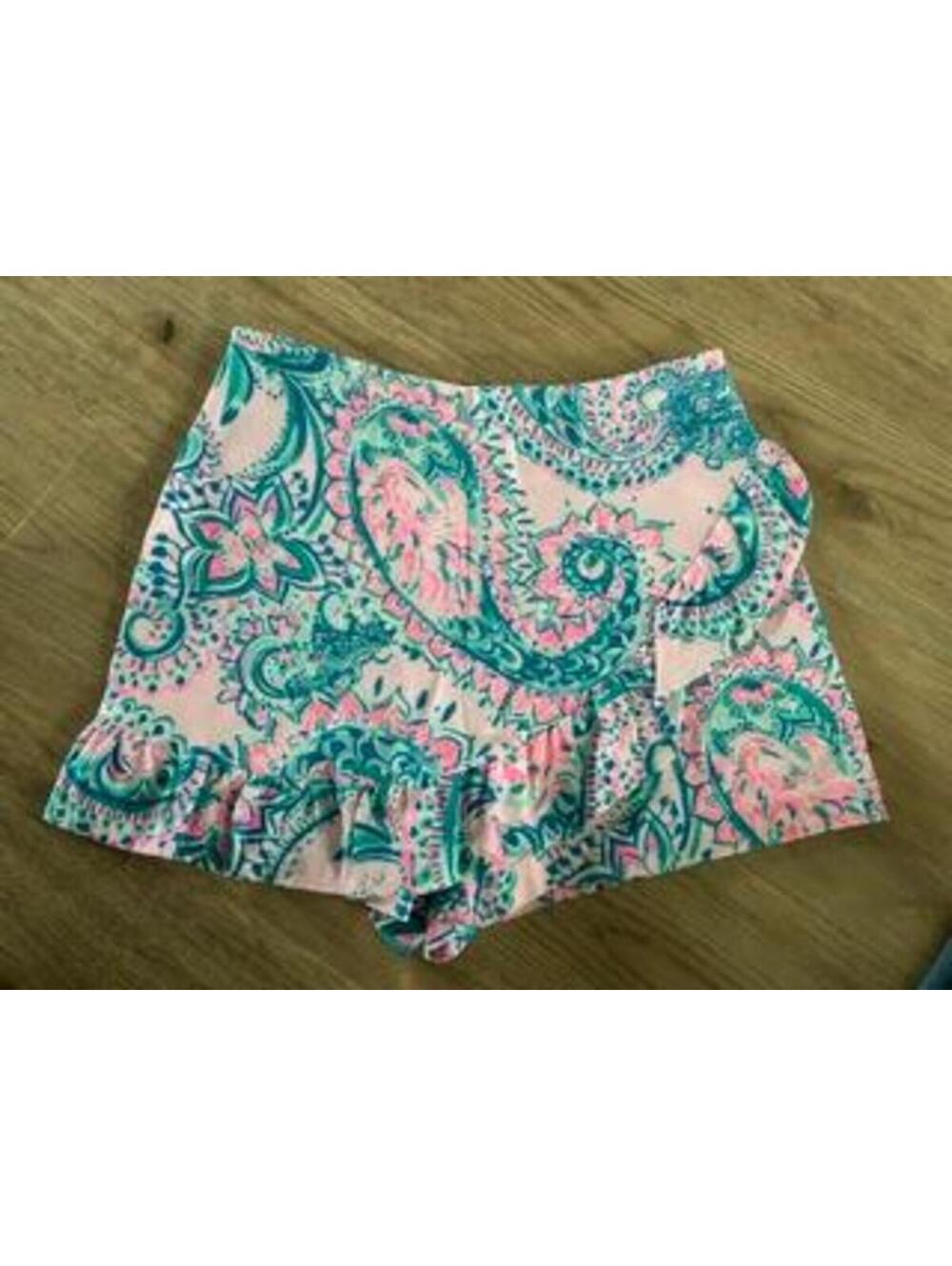 Lilly Pulitzer Donna Skort Womens Size 6 Pink Green Paisley Ruffle Wrap Shorts